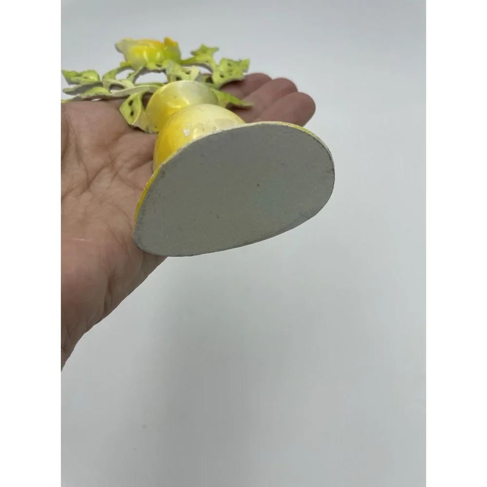 Vtg Cast Metal Yellow Rose Vase Shaped Earring Organizer 70s Boho‎ Vanity 6.5
